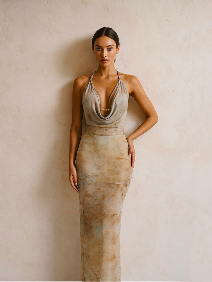 Tunic Boho Tie Dye Backless Halter Midi Women Dress