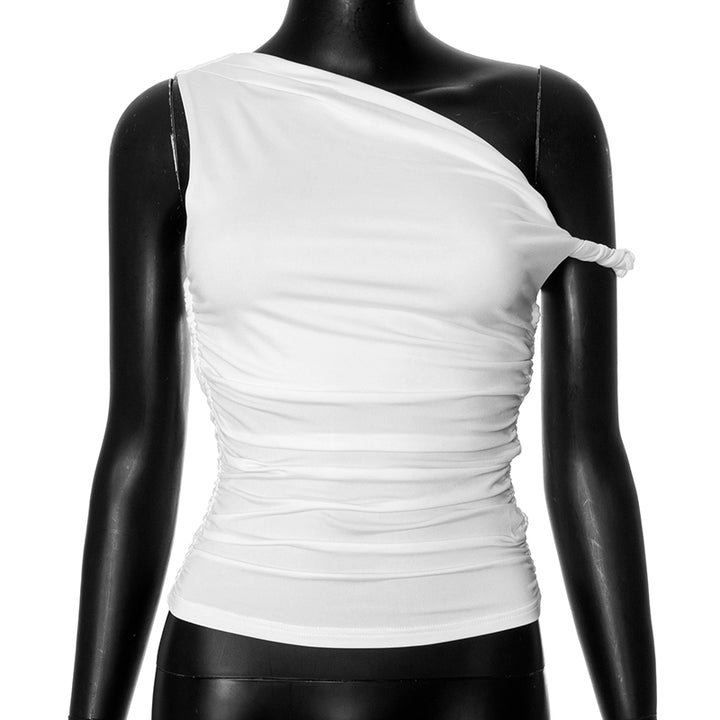 Tunic Elegant Ruched Asymmetrical Neck Women Top