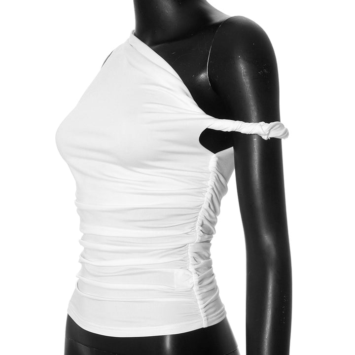 Tunic Elegant Ruched Asymmetrical Neck Women Top