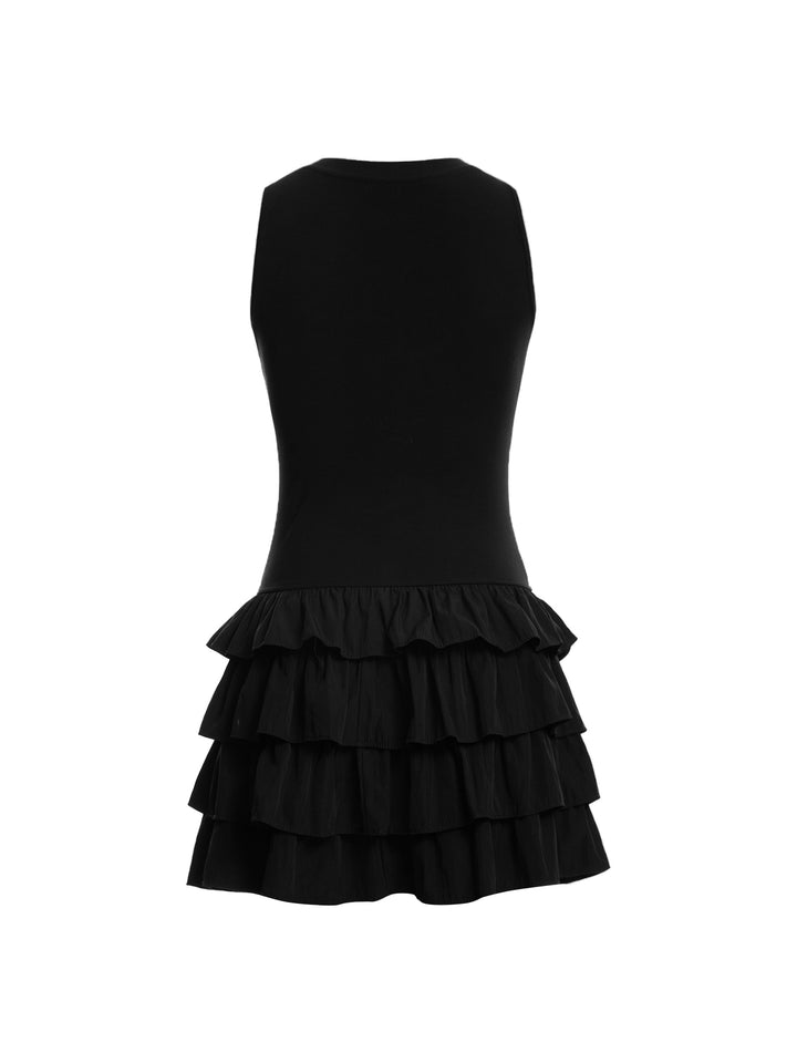 Tank Preppy Fabric Splicing Layered Ruffle Drop-Waist Mini Dresses