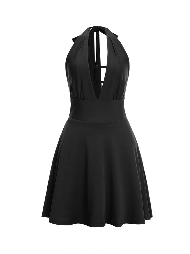 Jersey sin espalda Cuello, Neck Sleeveless, una línea mini mujer vestido