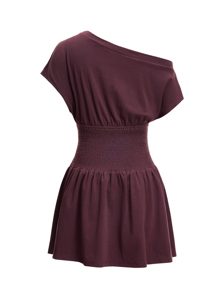Boho Plain Asymétrical Cou régulier régulier des femmes à manches courtes naturelles Hobe