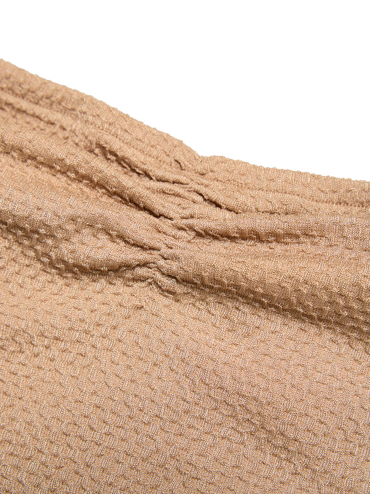 Tela texturizada casual Ruched Wave Edge Bandeau Tops -