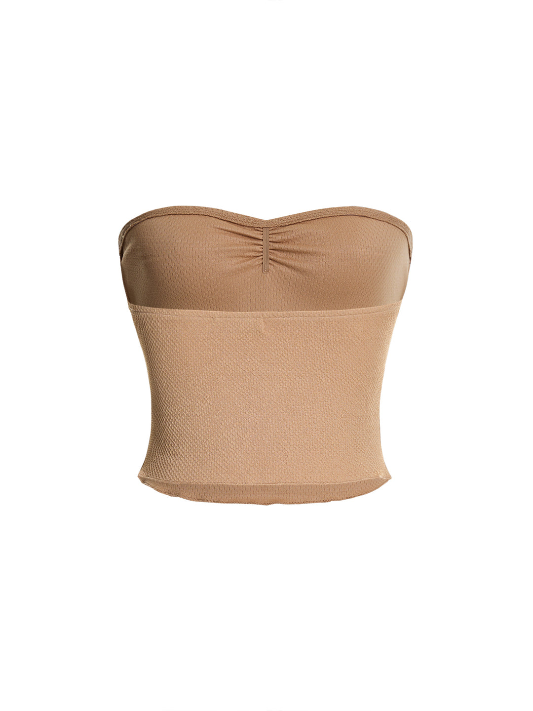 Tela texturizada casual Ruched Wave Edge Bandeau Tops -