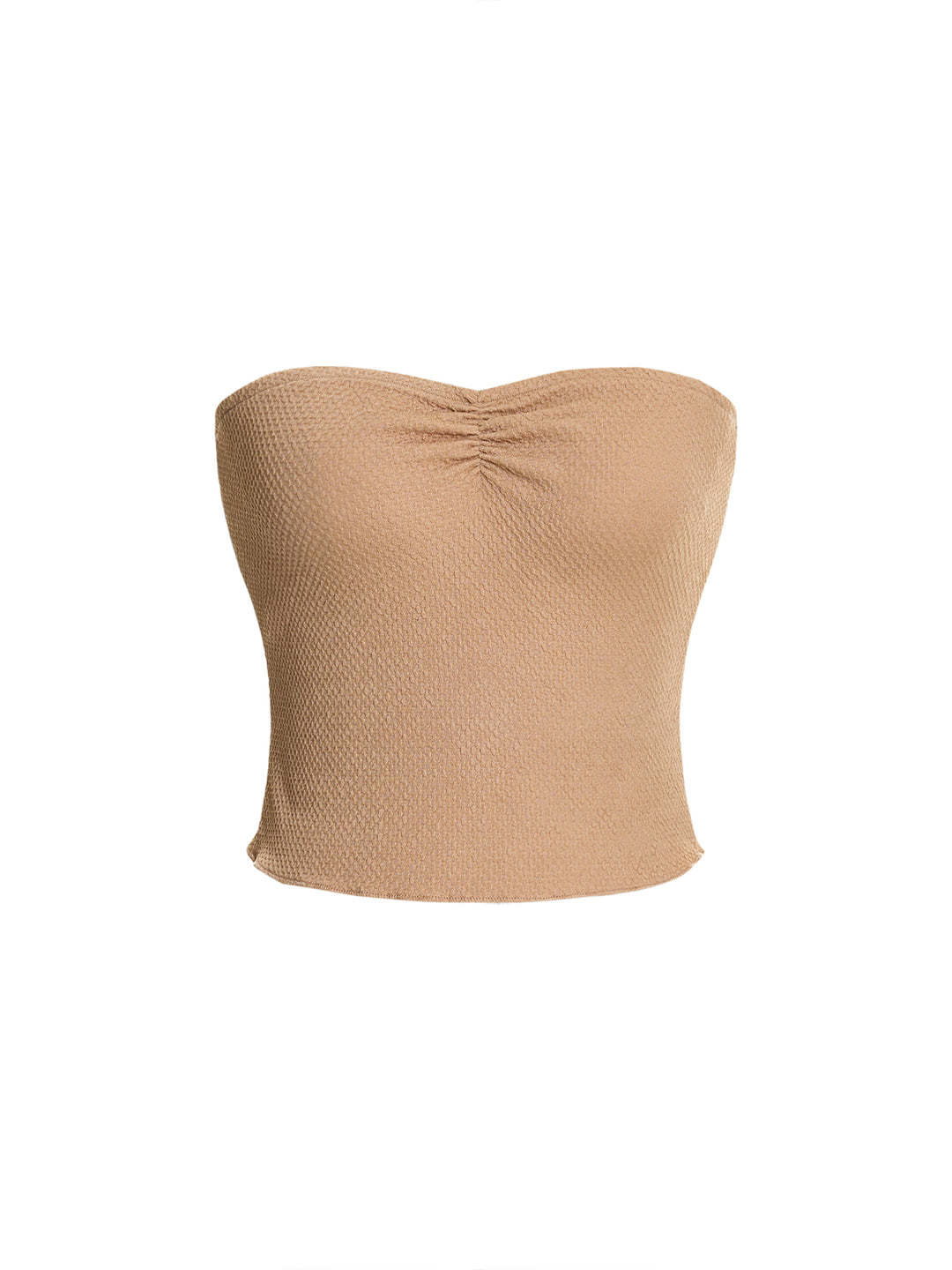 Tela texturizada casual Ruched Wave Edge Bandeau Tops -