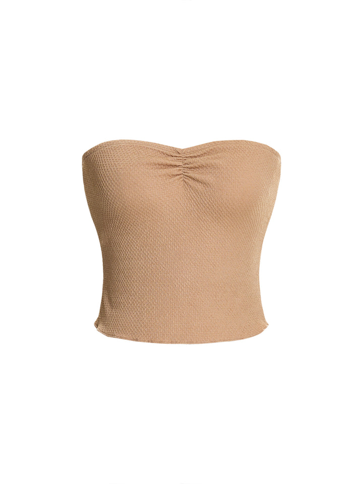 Tela texturizada casual Ruched Wave Edge Bandeau Tops -