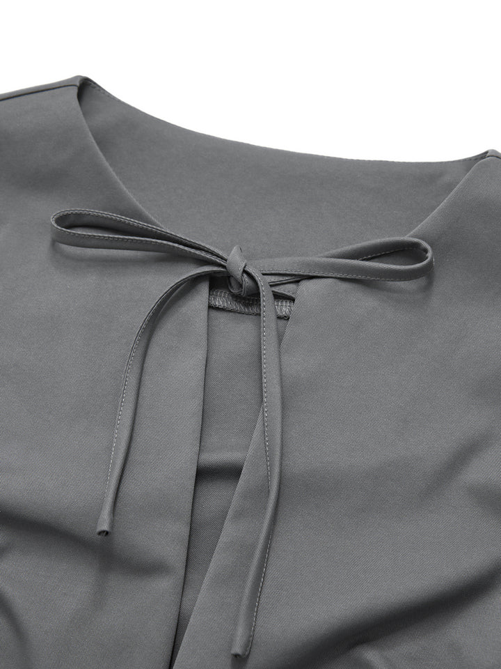 Hebilla casual cortada con el cuello de la corbata blusas para mujeres