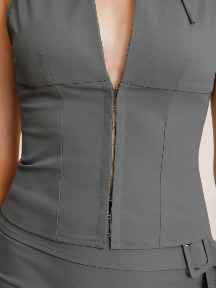 Hebilla casual cortada con el cuello de la corbata blusas para mujeres