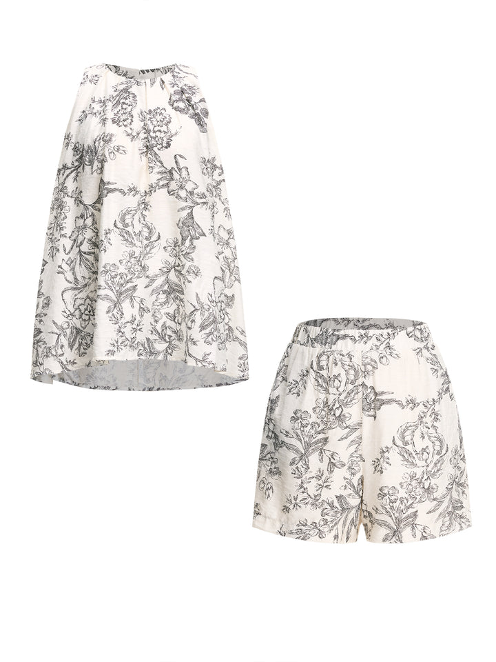 A Line Boho Floral Round Neck Long Women Two-piece Outfits