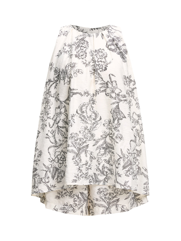 A Line Boho Floral Round Neck Long Women Two-piece Outfits