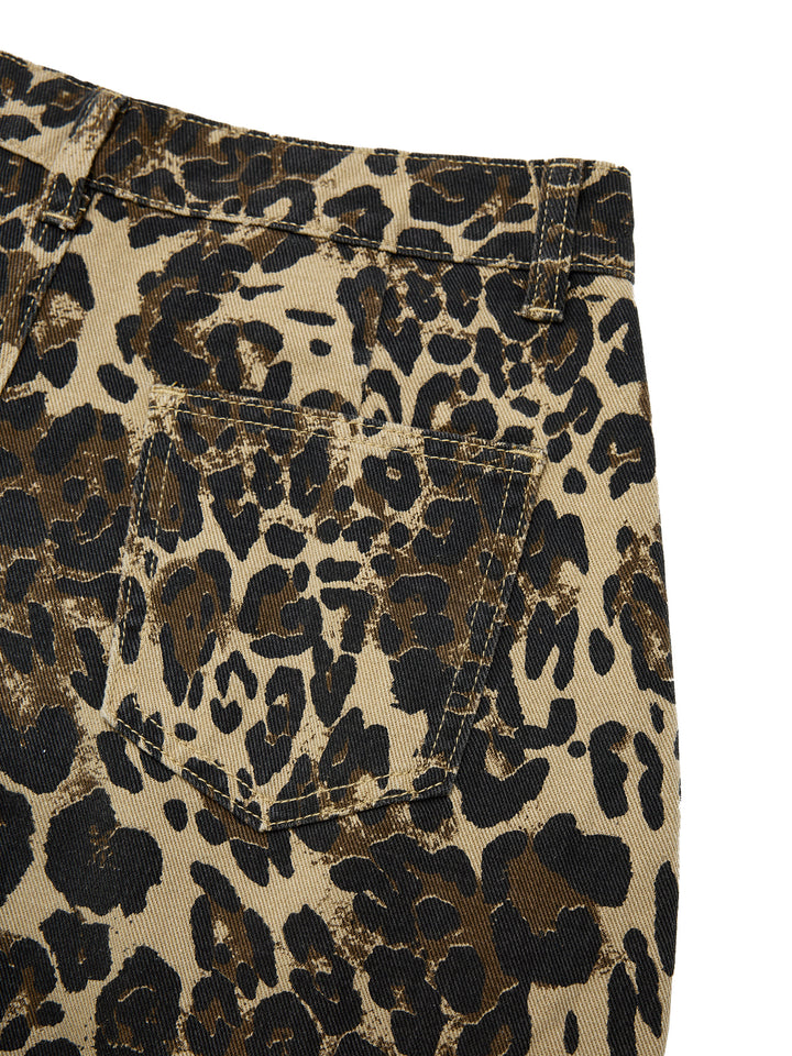 Print de léopard décontracté baggy jeans de longues femmes
