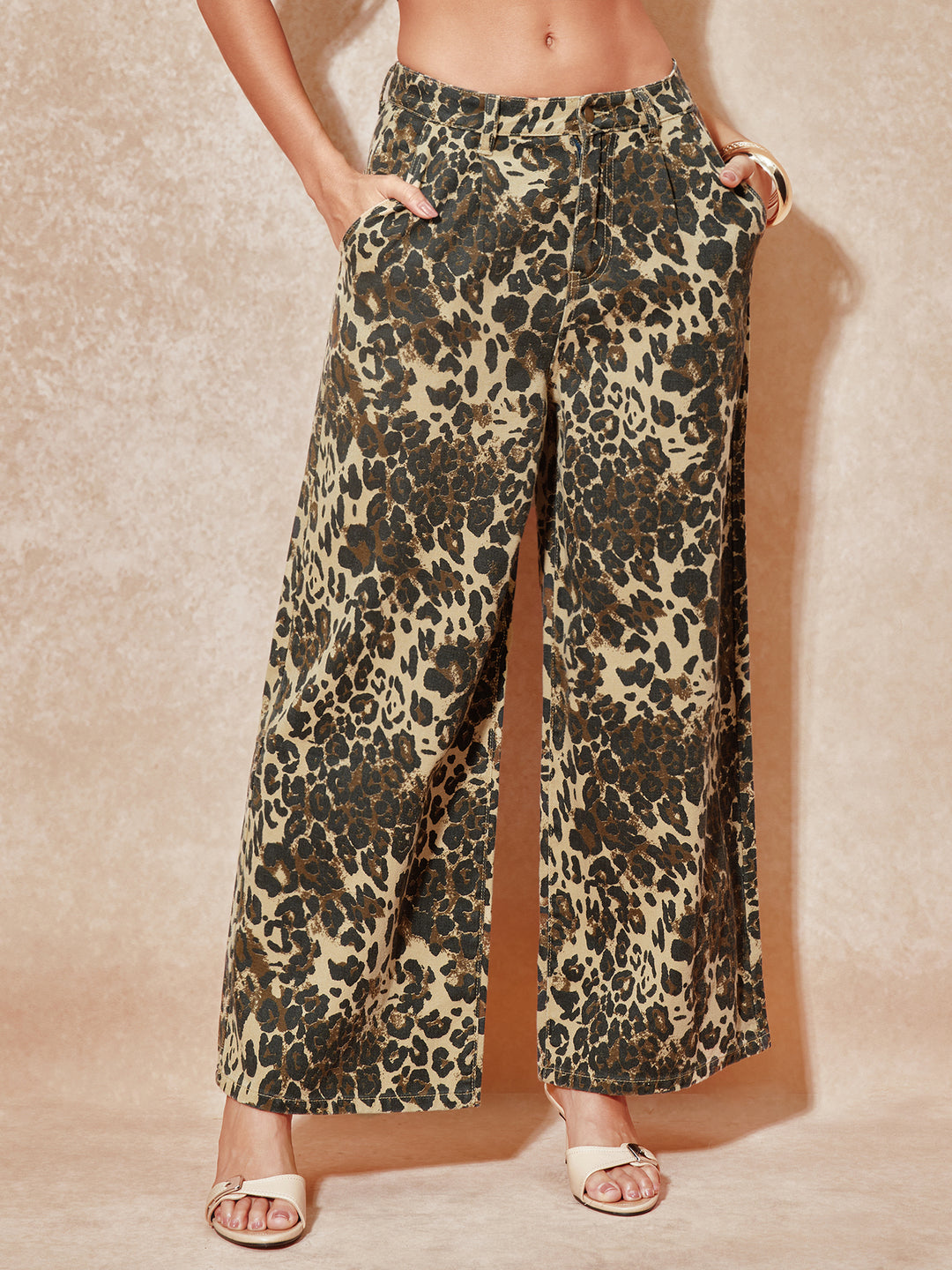 Print de léopard décontracté baggy jeans de longues femmes