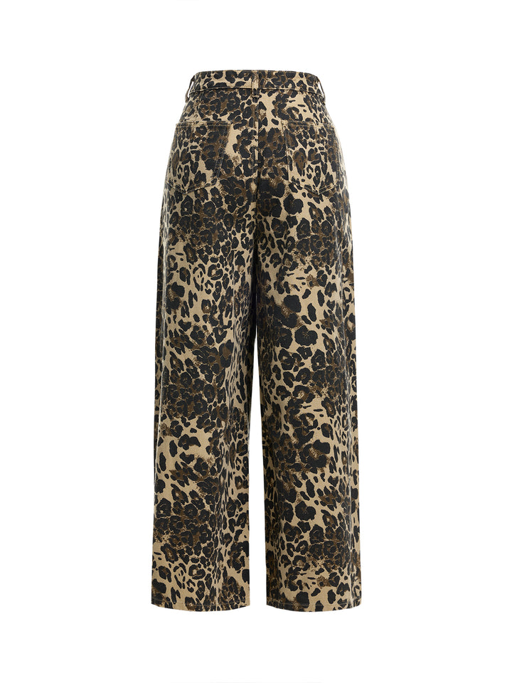 Print de léopard décontracté baggy jeans de longues femmes