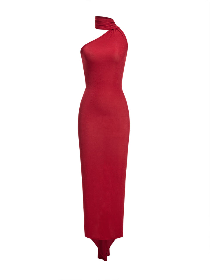 Straight Party Backless Ruched Tie Neck Midi Women Dress