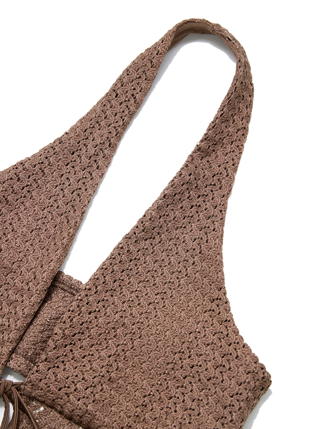 Crochet Textured Fabric Tied Front Slit Women Halter  Tops