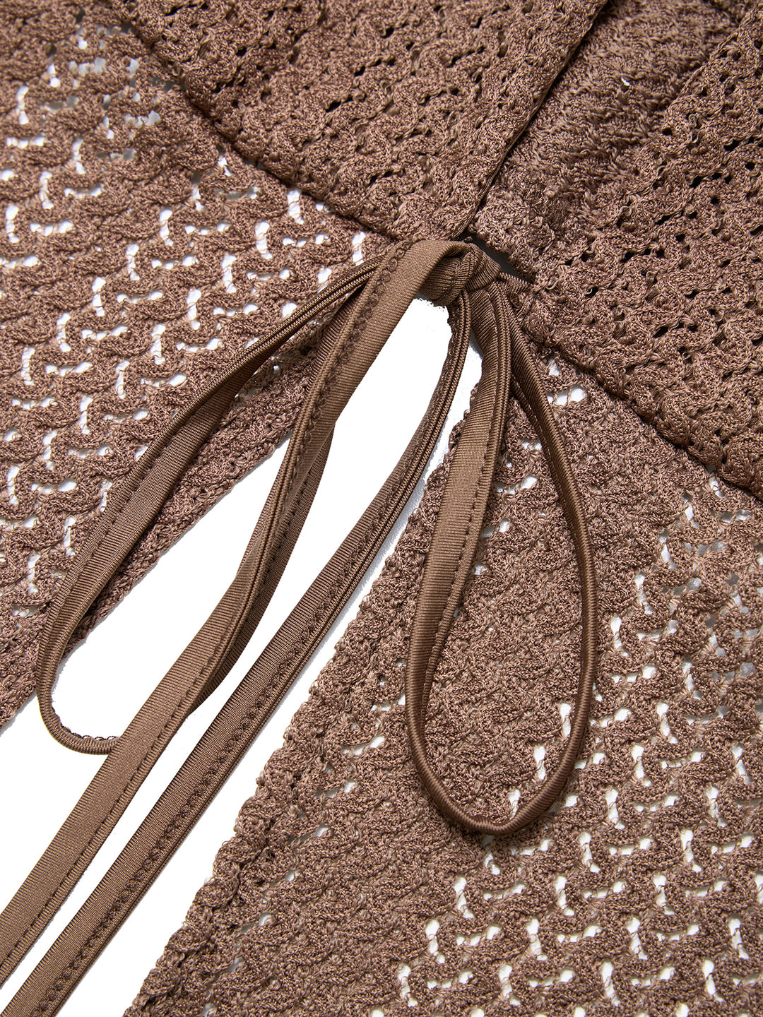 Crochet Textured Fabric Tied Front Slit Women Halter  Tops