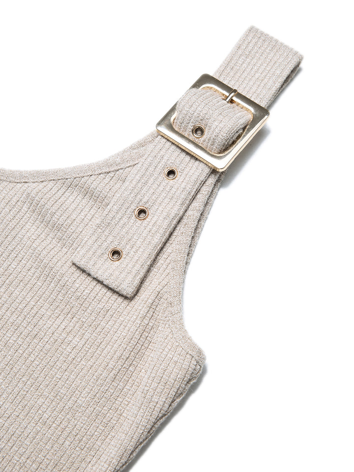 Knitwear Casual Plain Buckle Space Dye Scoop Neck Sleeveless Tank Tops