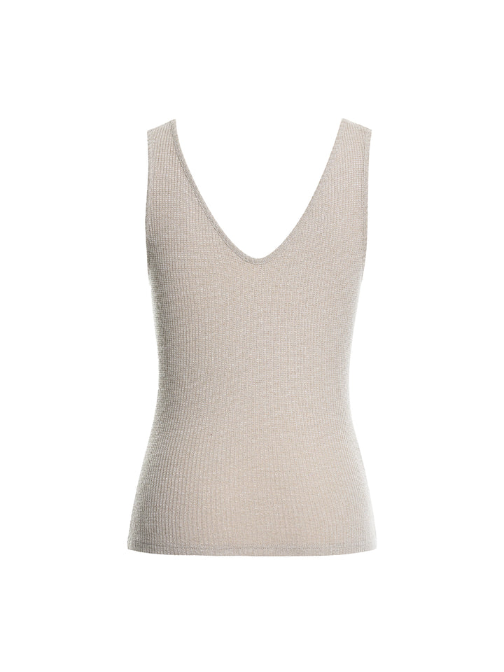 Knitwear Casual Plain Buckle Space Dye Scoop Neck Sleeveless Tank Tops